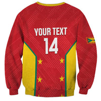 Red cricket sweatshirt back print: YOUR TEXT 14, yellow-green panel, crew neck, long sleeves