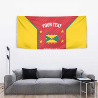 Red and yellow Grenada tapestry wall hanging with central emblem, stars, and custom text.