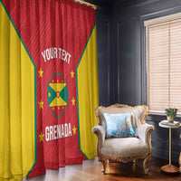 Red and yellow Grenada-themed custom window curtain panel with 'YOUR TEXT' and crest