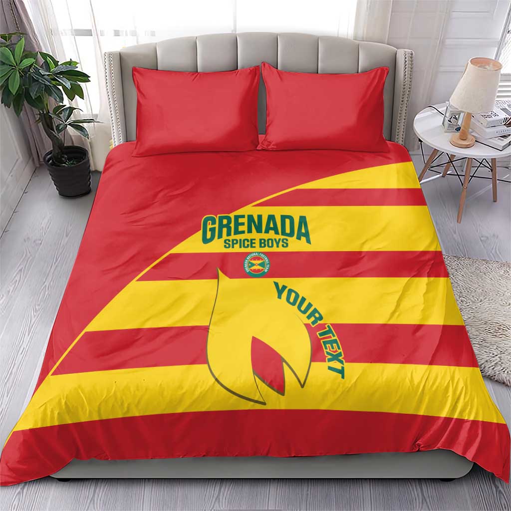 Grenada flag football bedding set with two pillows, red/yellow diagonal stripes and crest