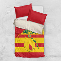 Grenada flag football bedding set with duvet and two red pillows, red/yellow diagonal graphic