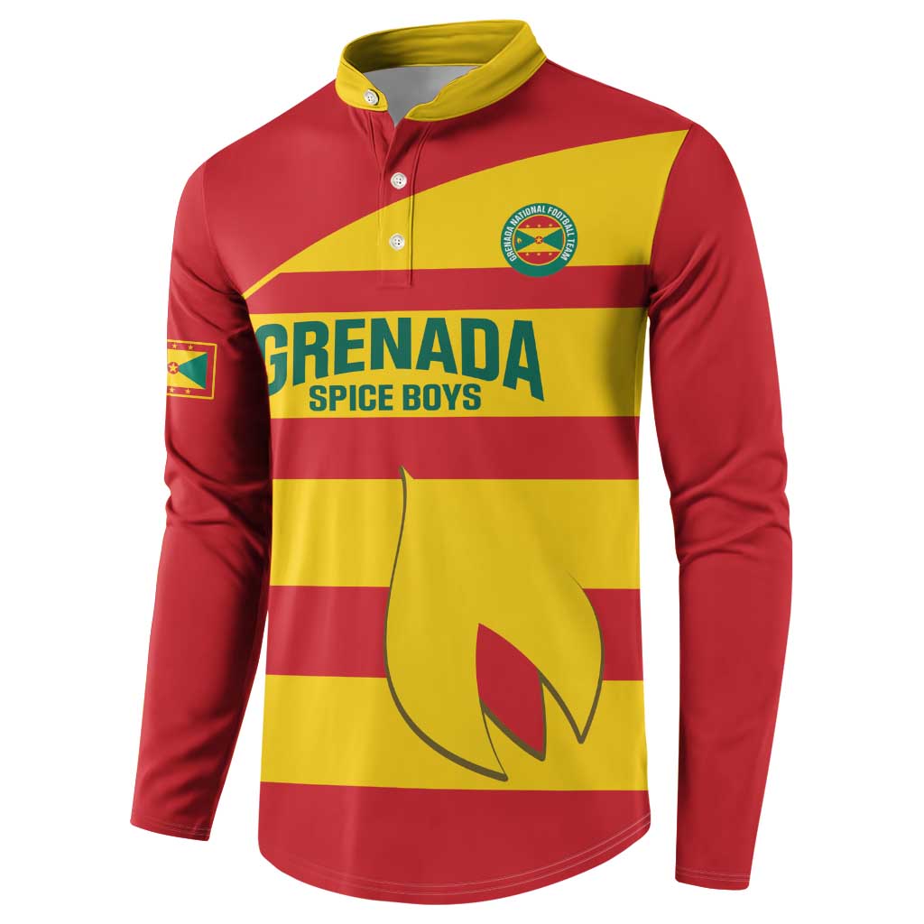 Red and yellow front button sweatshirt with Grenada Spice Boys logo and crest
