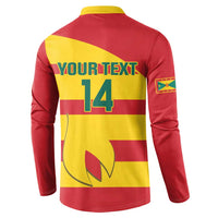 Red and yellow button sweatshirt back with YOUR TEXT and large 14, long sleeves