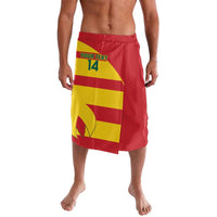 Red football shorts with Grenada flag graphic panel and elastic waistband