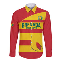 Red and yellow striped football button shirt, long sleeves, pointed yellow collar
