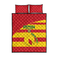 Red and yellow football quilt bed set with two pillow covers and printed emblem