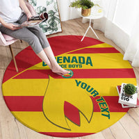 Round Grenada Spice Boys rug in red and yellow, featuring shield and “YOUR LIFESTYLE”