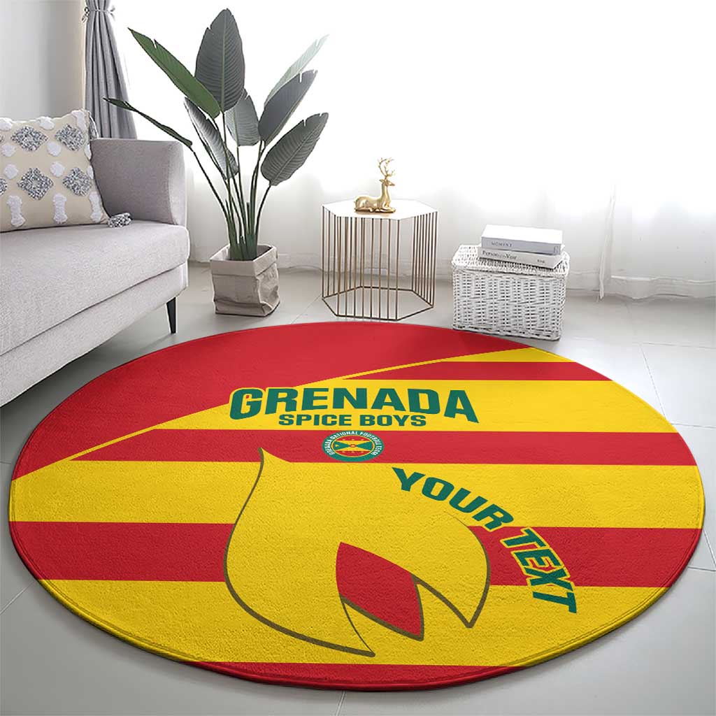 Red and yellow round Grenada Spice Boys rug with shield crest and “YOUR LIFESTYLE”