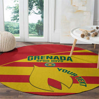 Red and yellow round Grenada Spice Boys rug with shield crest and “YOUR LIFESTYLE”