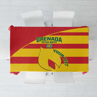 Red and yellow Grenada football tablecloth with Spice Boys logo and Your Team text