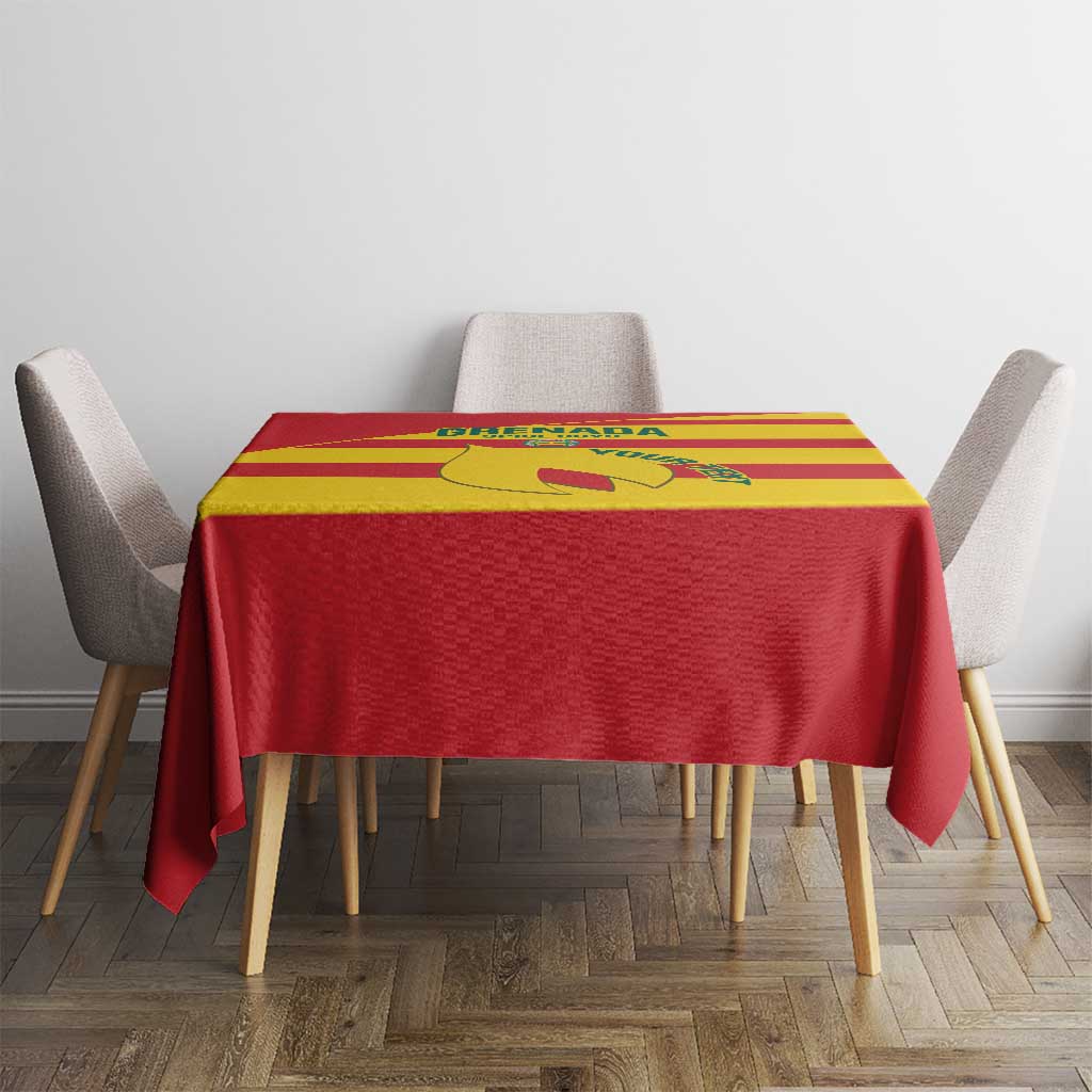 Red and yellow football tablecloth with crest graphic centered on table top