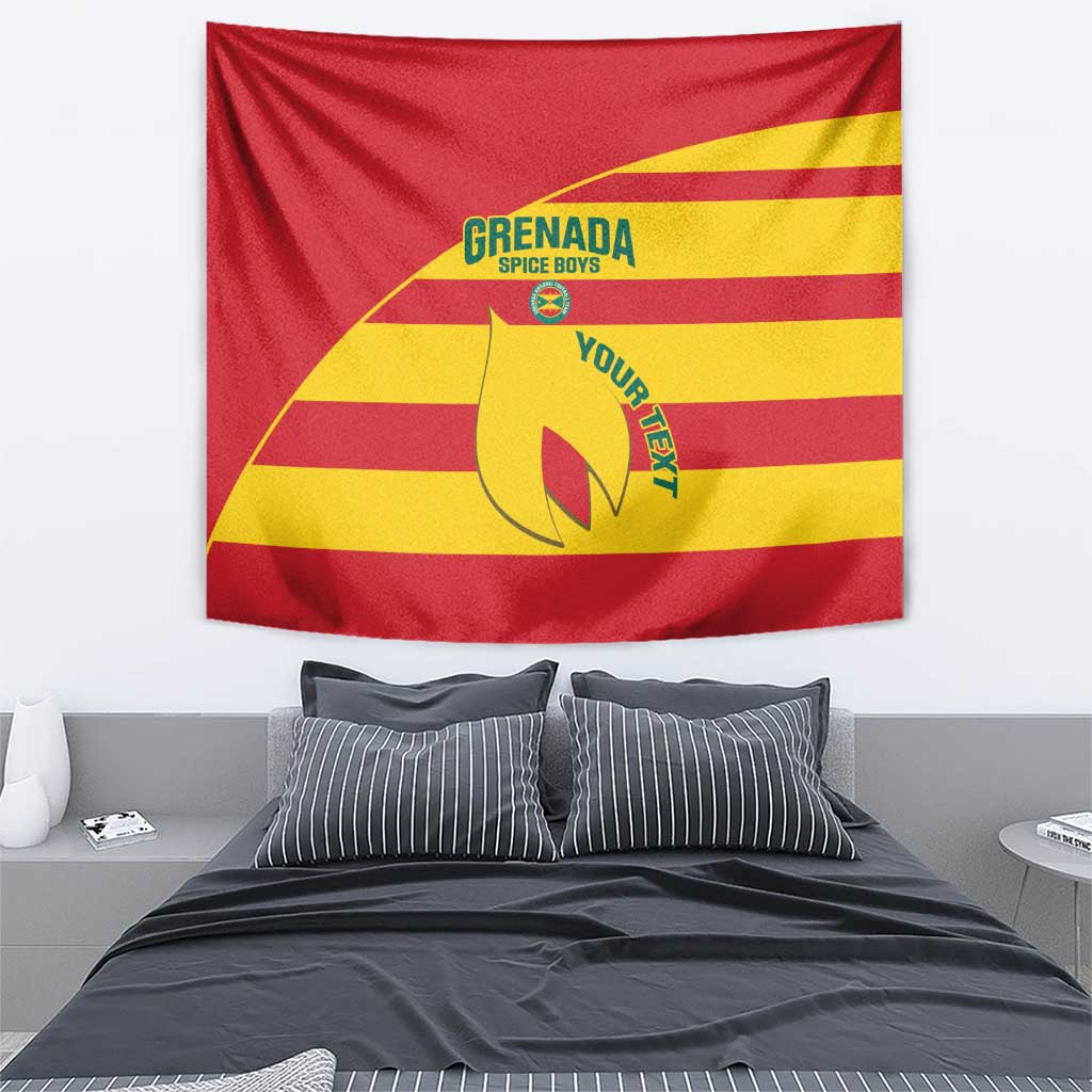 Red Grenada football tapestry with yellow stripes and Grenada Spice Boys crest