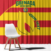 Red and yellow Grenada football window curtain panel with large “Grenada” and “Your Text” print