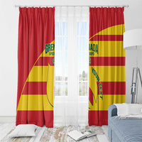 Red and yellow Grenada football window curtain pair with grommet-style top rings and custom print