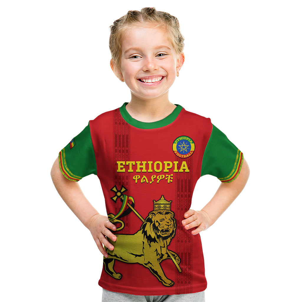 Custom Ethiopia Football Kid T Shirt 2024 Go Champions Walia Ibex