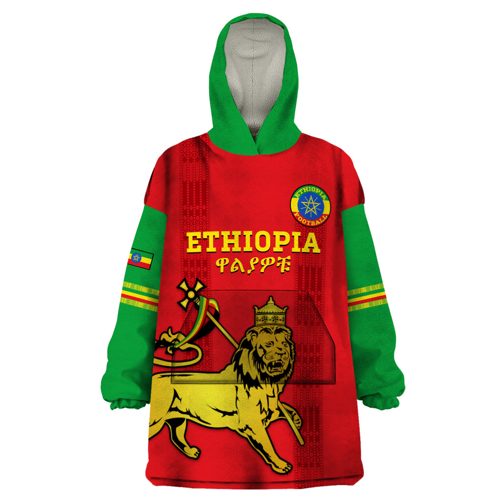 Custom Ethiopia Football Wearable Blanket Hoodie 2024 Go Champions Walia Ibex