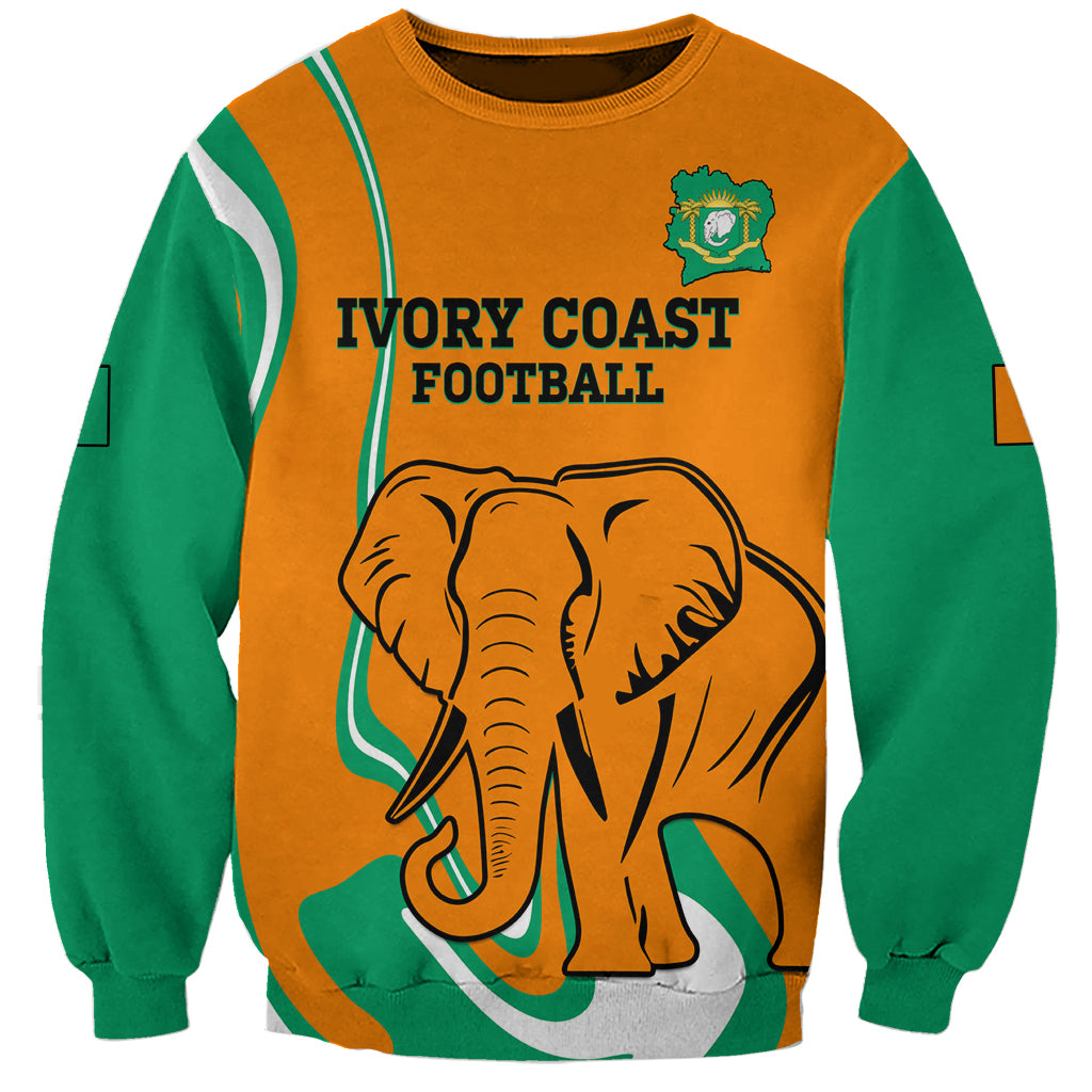 Orange and green football sweatshirt with elephant graphic and chest lettering