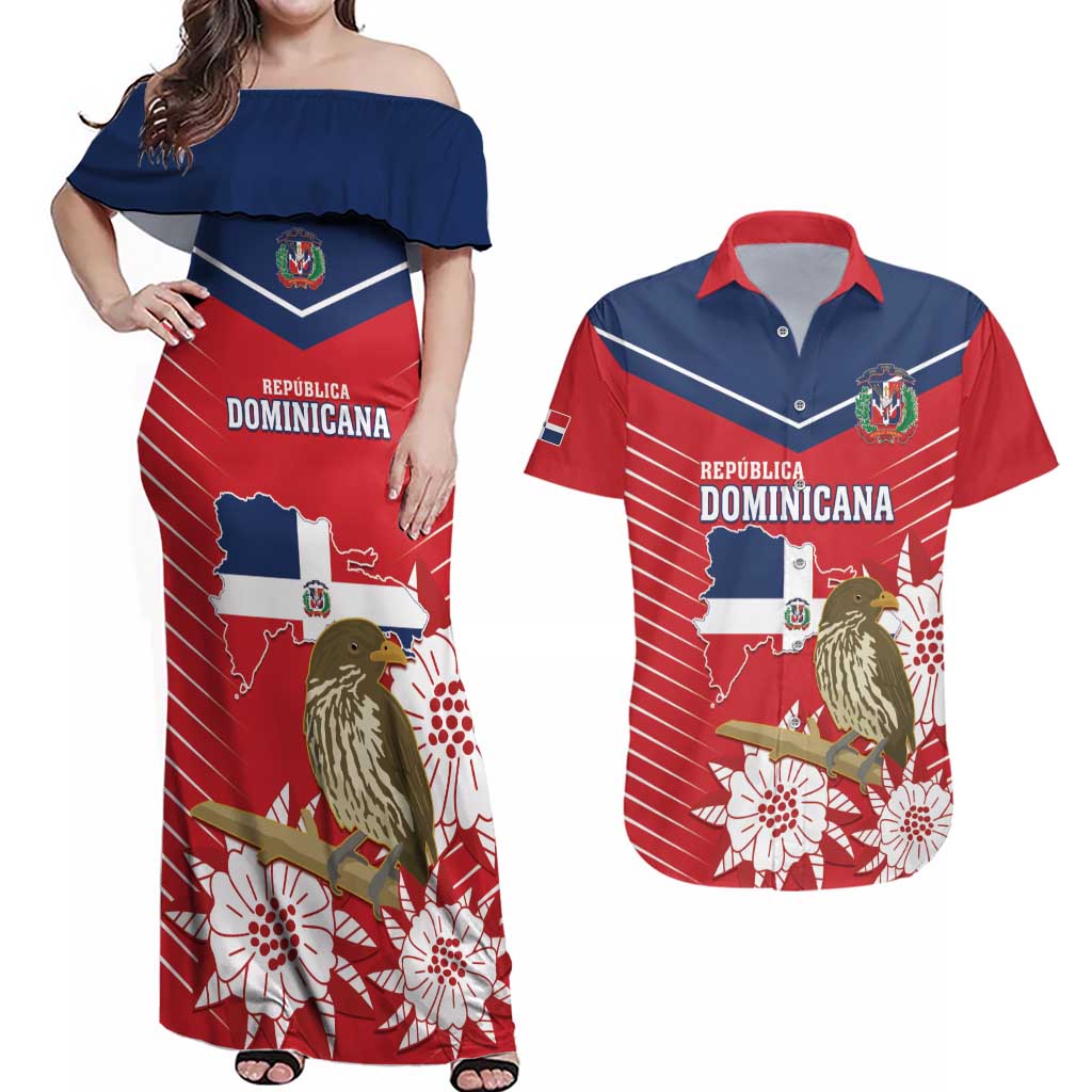 Personalized Dominican Republic Independence Day Couples Matching Off Shoulder Maxi Dress and Hawaiian Shirt Palmchat With Map