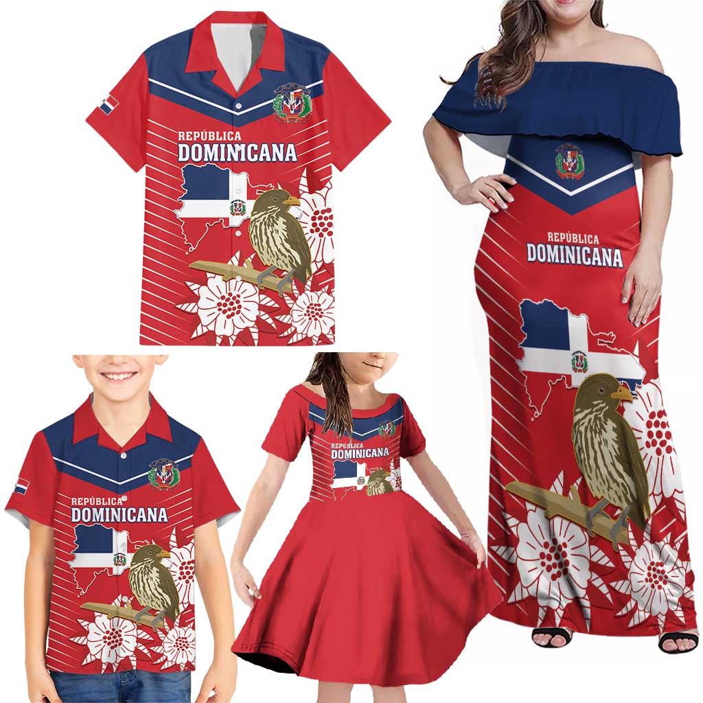 Personalized Dominican Republic Independence Day Family Matching Off Shoulder Maxi Dress and Hawaiian Shirt Palmchat With Map