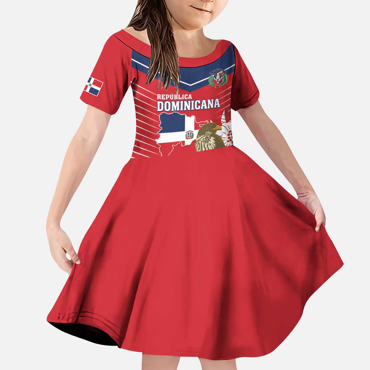 Personalized Dominican Republic Independence Day Kid Short Sleeve Dress Palmchat With Map