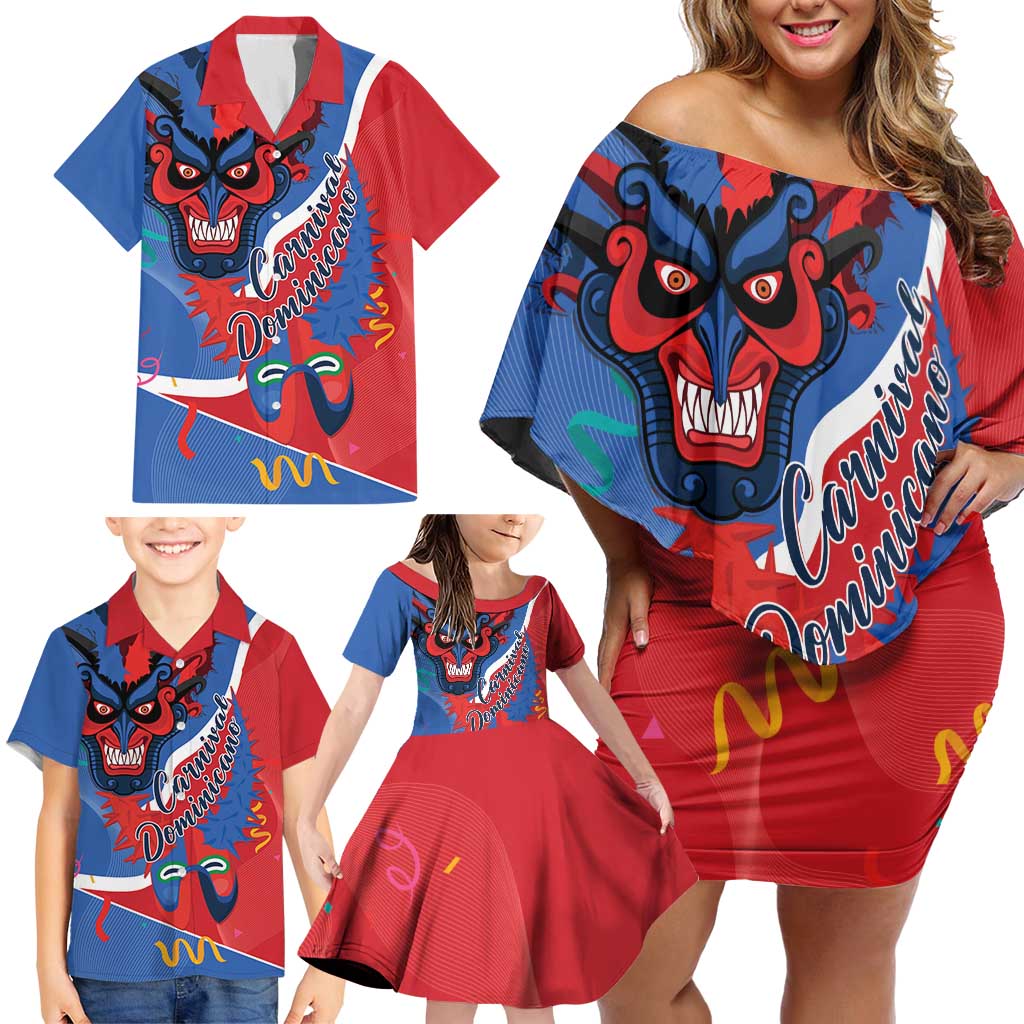 Carnival Dominicano Family Matching Off Shoulder Short Dress and Hawaiian Shirt Dominican Republic Diablos Cojuelos Mask