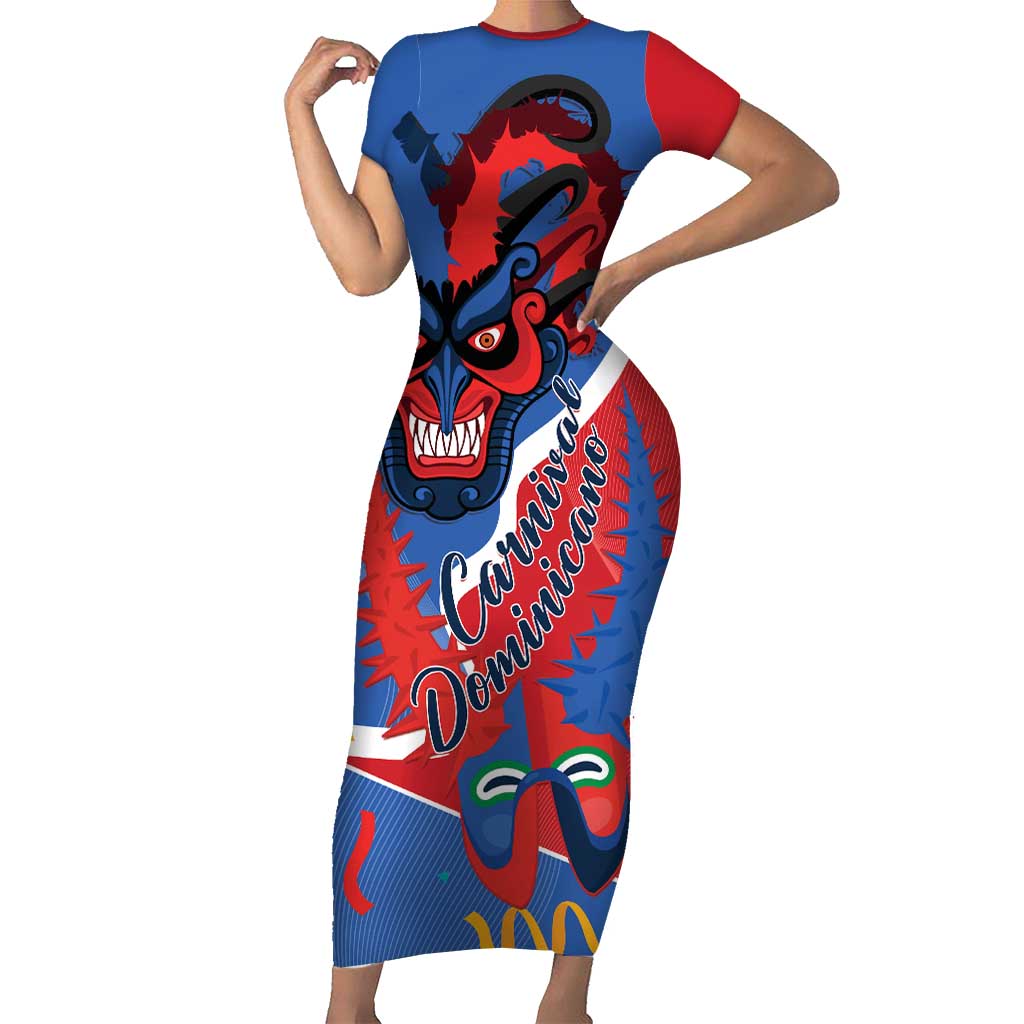 Carnival Dominicano Short Sleeve Bodycon Dress Dominican Republic Diablos Cojuelos Mask