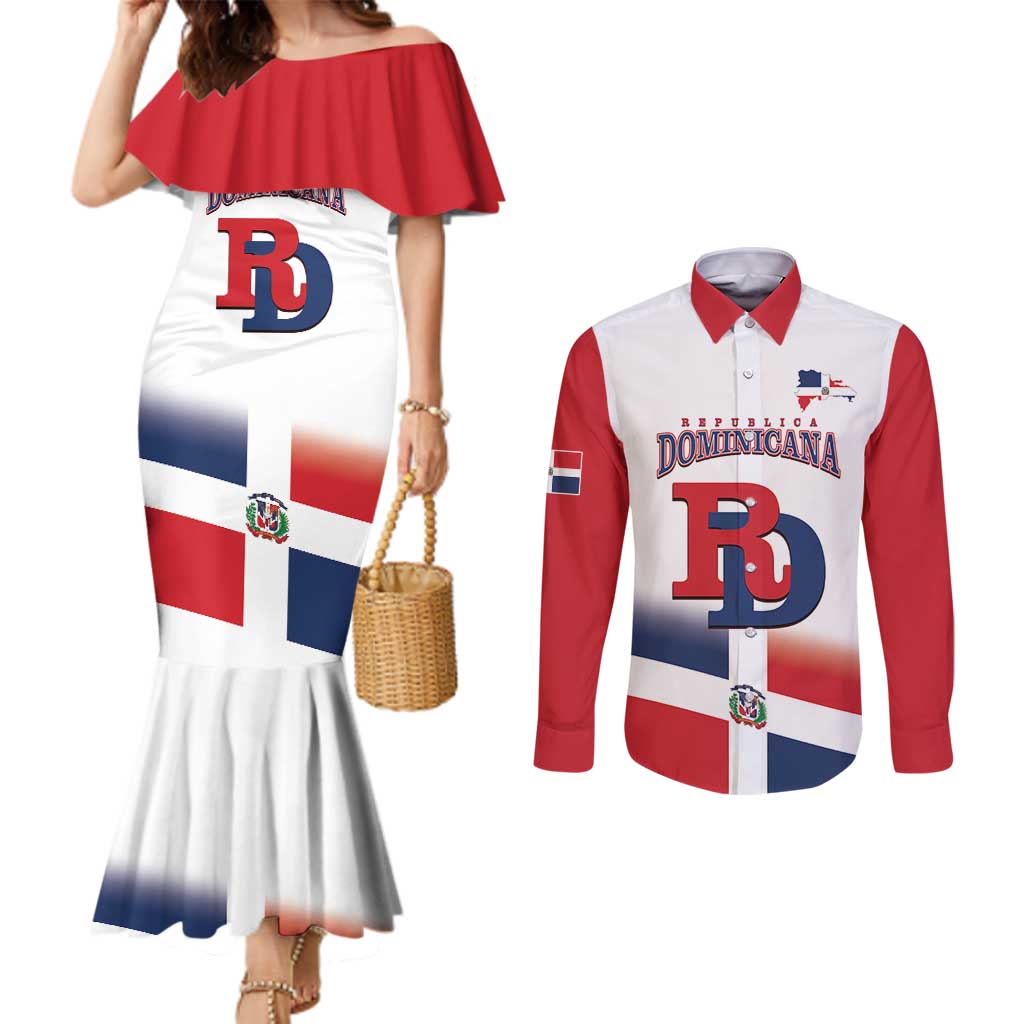 Custom Dominican Republic 2025 Baseball Couples Matching Mermaid Dress and Long Sleeve Button Shirt Go Champions Flag Style