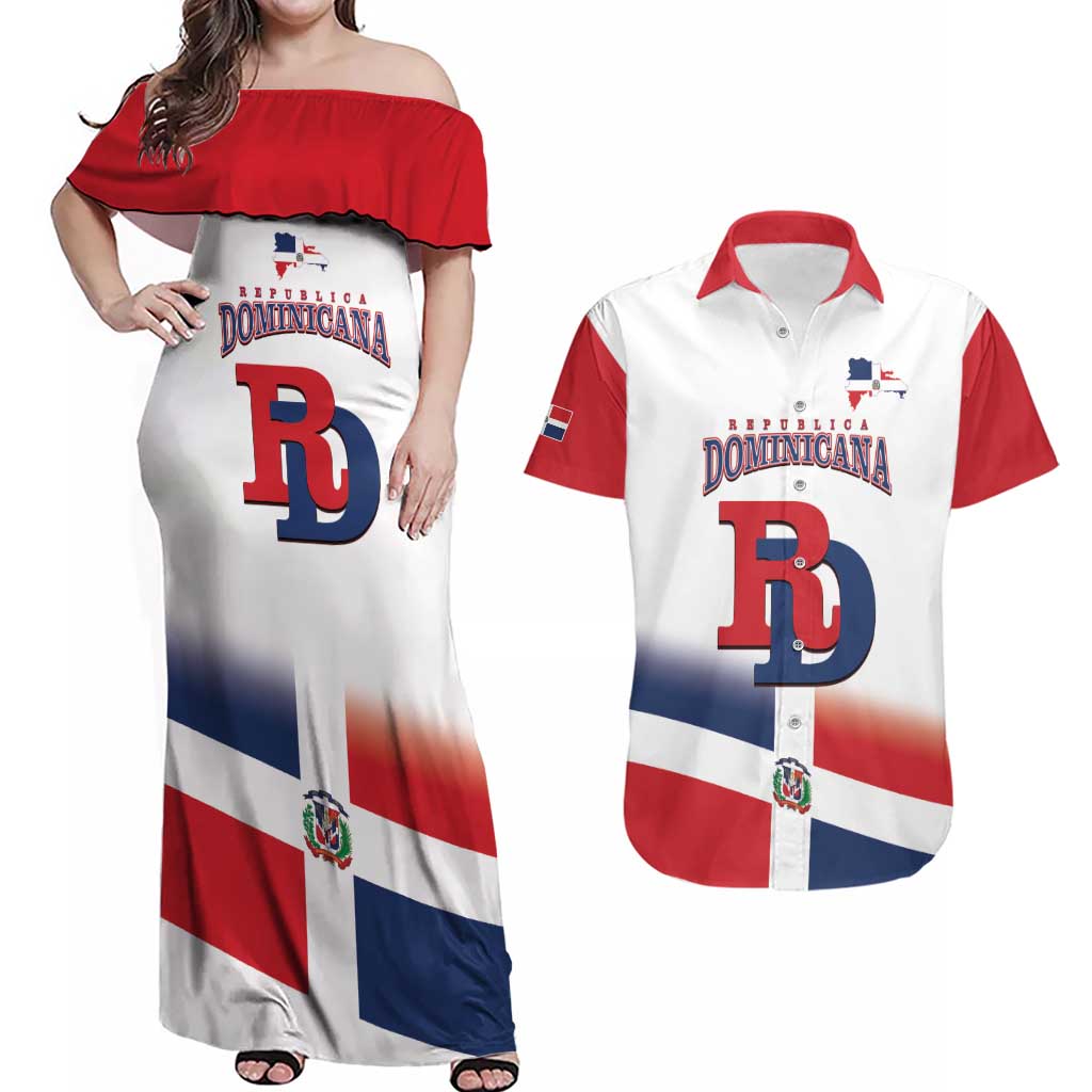 Custom Dominican Republic 2025 Baseball Couples Matching Off Shoulder Maxi Dress and Hawaiian Shirt Go Champions Flag Style