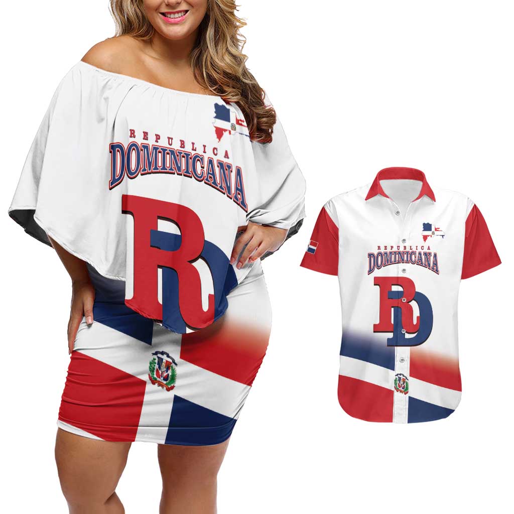 Custom Dominican Republic 2025 Baseball Couples Matching Off Shoulder Short Dress and Hawaiian Shirt Go Champions Flag Style