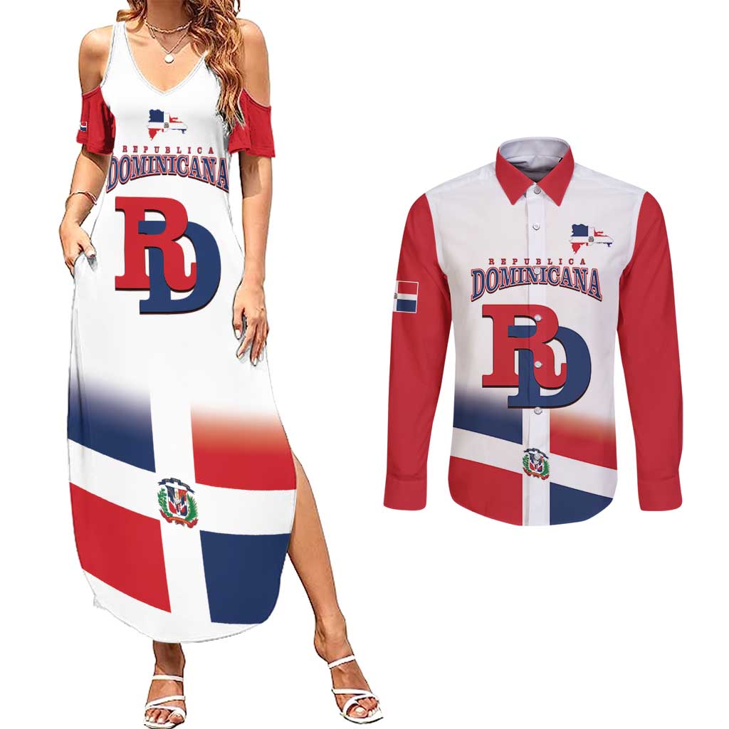 Custom Dominican Republic 2025 Baseball Couples Matching Summer Maxi Dress and Long Sleeve Button Shirt Go Champions Flag Style