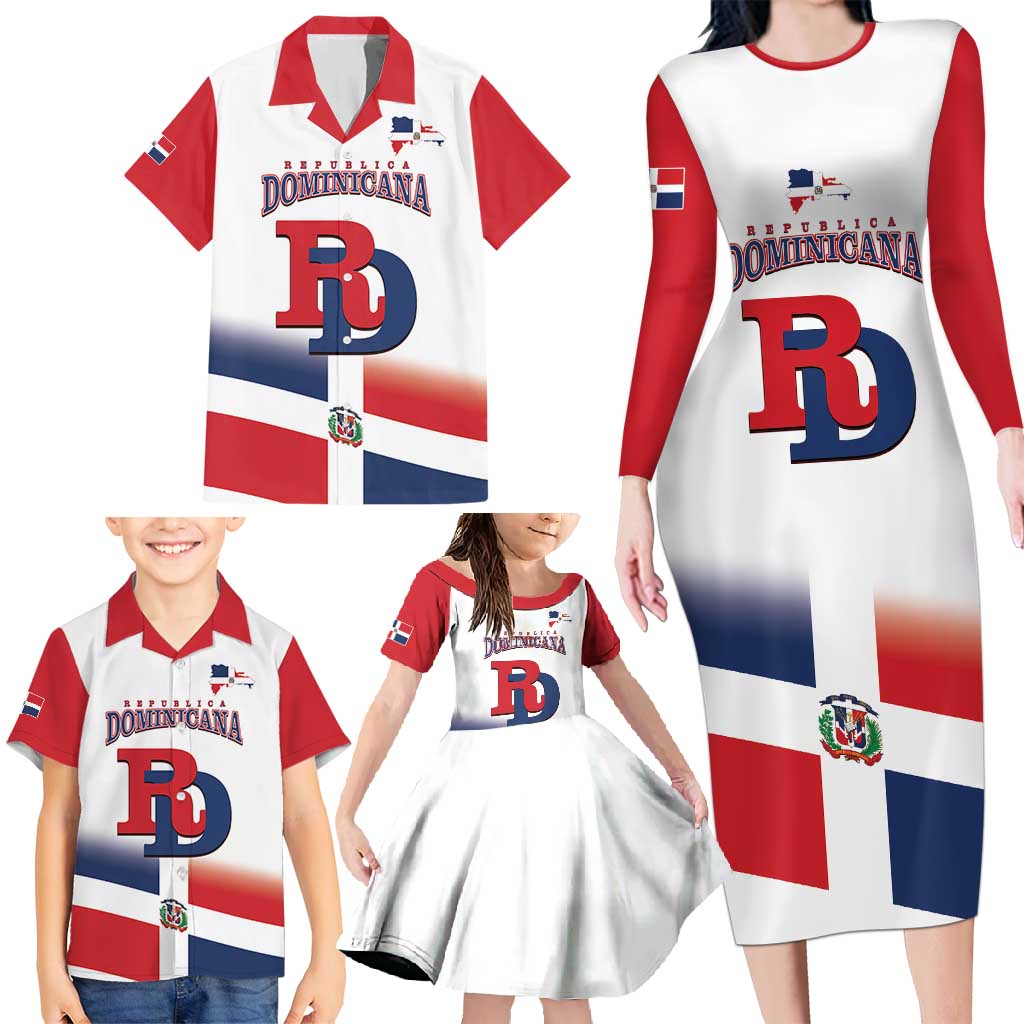 Custom Dominican Republic 2025 Baseball Family Matching Long Sleeve Bodycon Dress and Hawaiian Shirt Go Champions Flag Style