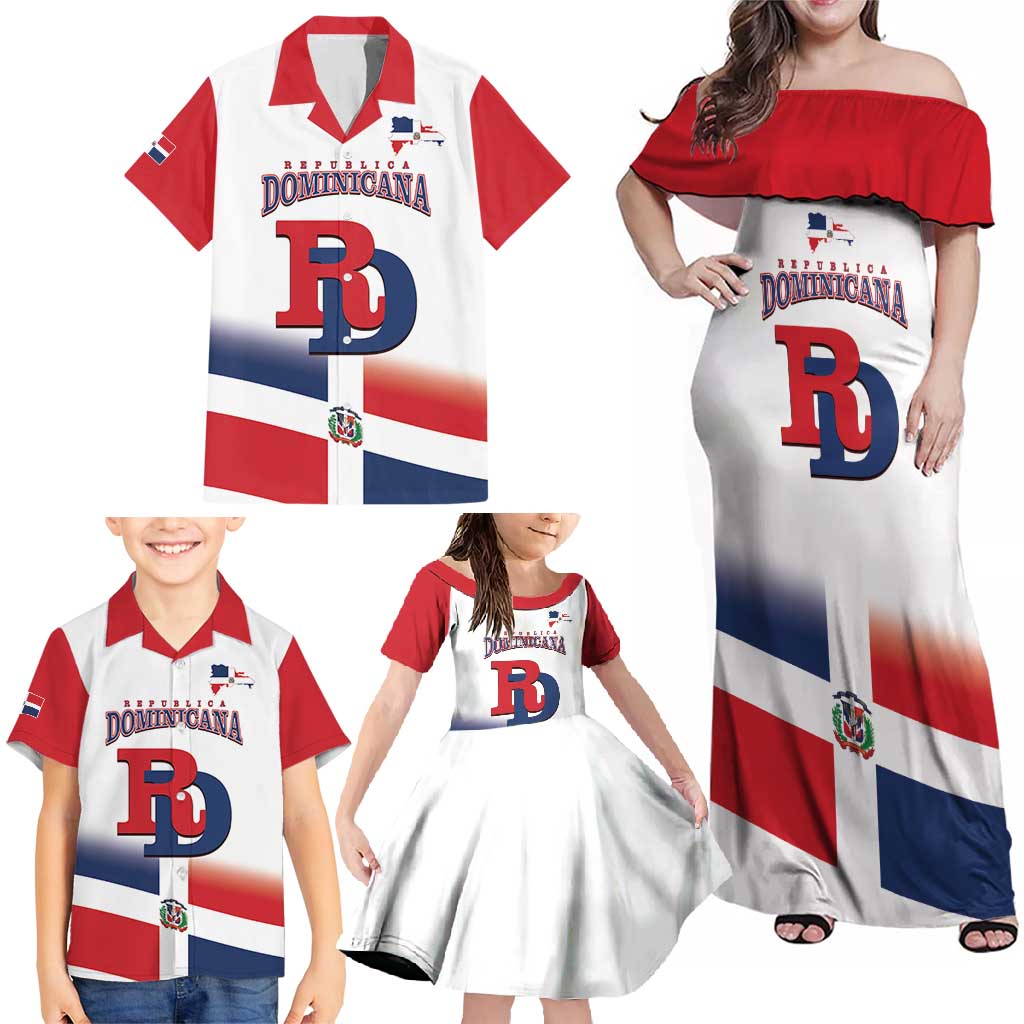 Custom Dominican Republic 2025 Baseball Family Matching Off Shoulder Maxi Dress and Hawaiian Shirt Go Champions Flag Style