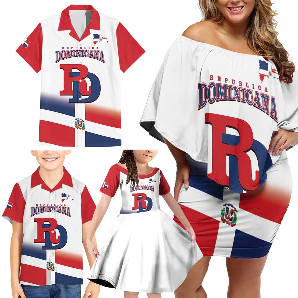 Custom Dominican Republic 2025 Baseball Family Matching Off Shoulder Short Dress and Hawaiian Shirt Go Champions Flag Style