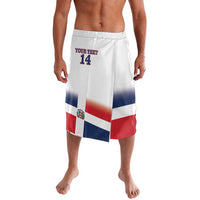 Men's white flag-style shorts with red-blue Dominican Republic print and number 14