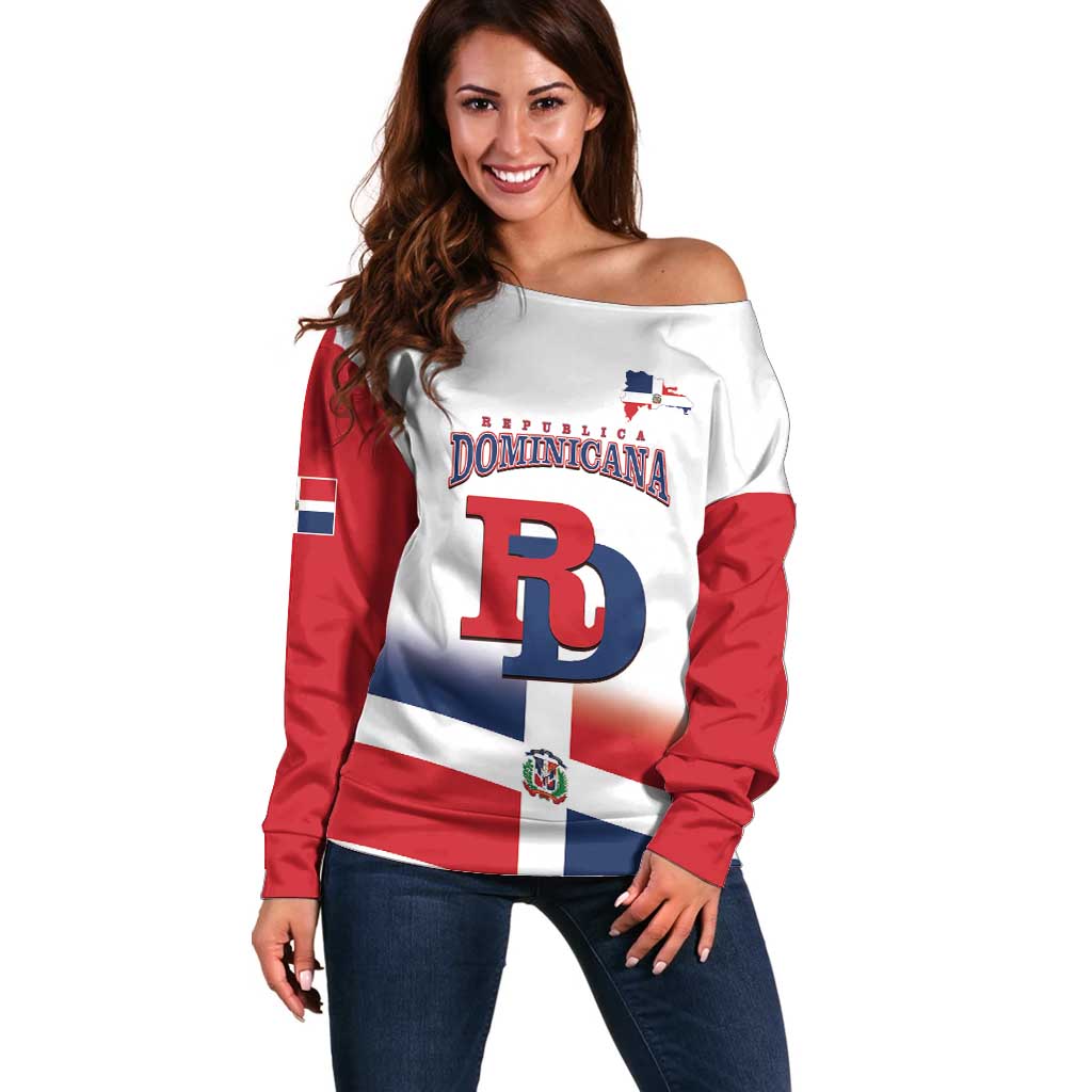 Custom Dominican Republic 2025 Baseball Off Shoulder Sweater Go Champions Flag Style