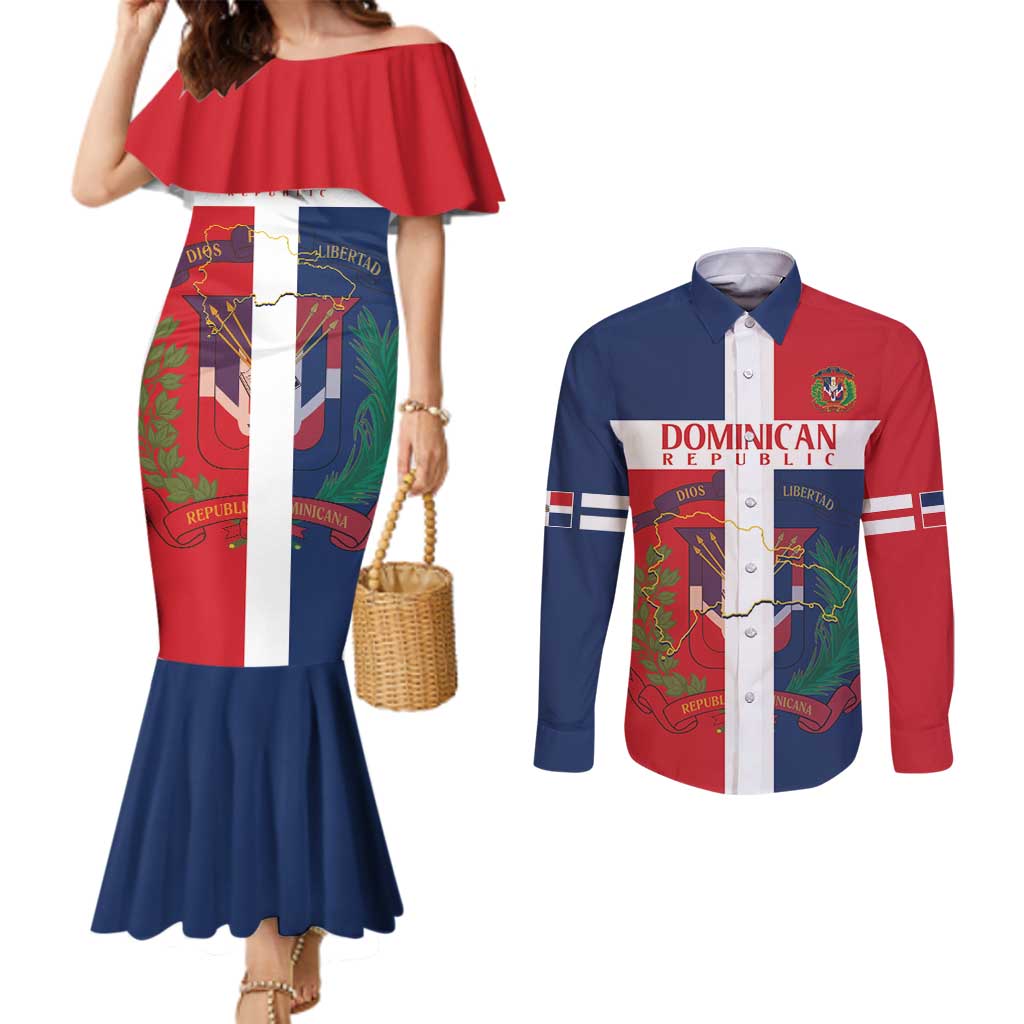 Custom Dominican Republic Football Couples Matching Mermaid Dress and Long Sleeve Button Shirt Go Champions Flag Style