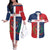 Custom Dominican Republic Football Couples Matching Off The Shoulder Long Sleeve Dress and Hawaiian Shirt Go Champions Flag Style