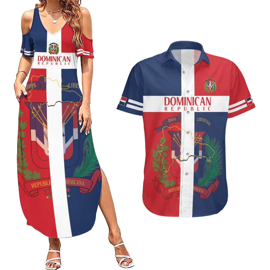 Custom Dominican Republic Football Couples Matching Summer Maxi Dress and Hawaiian Shirt Go Champions Flag Style