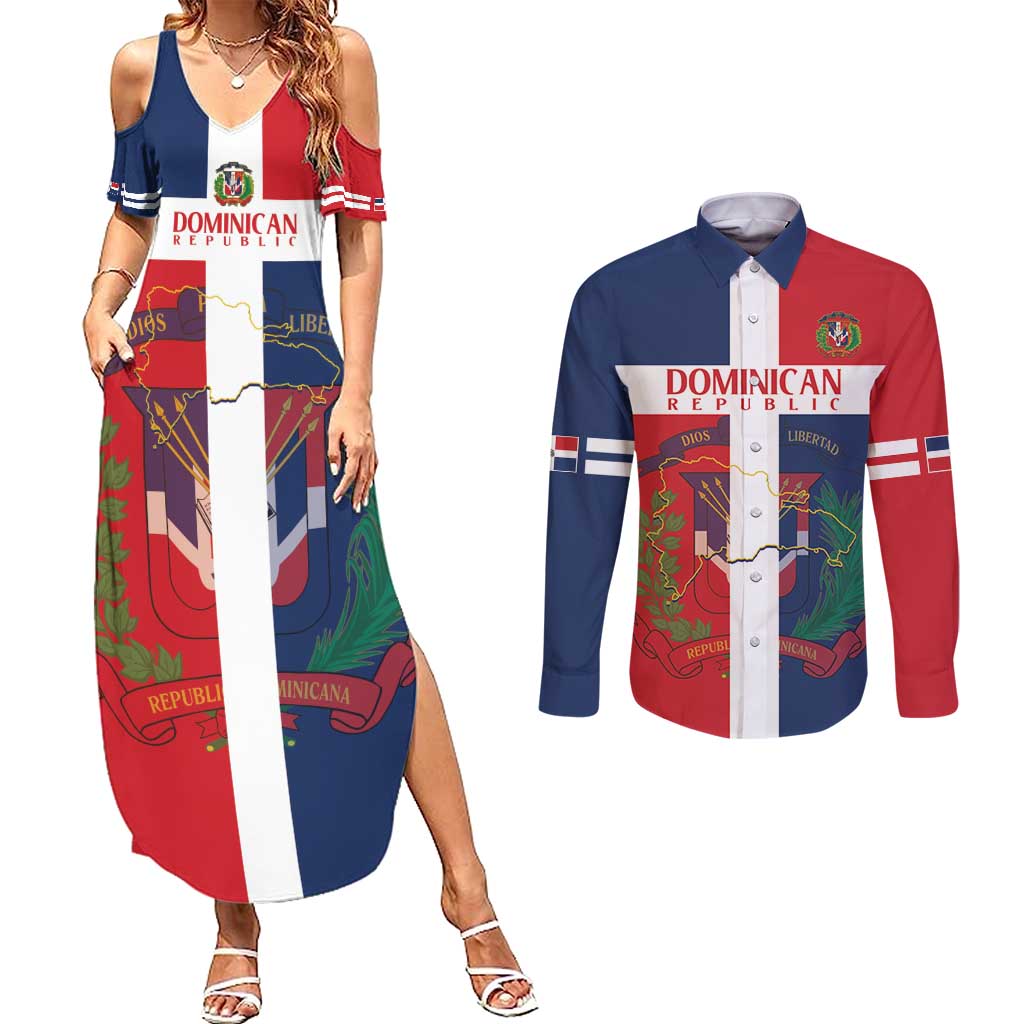 Custom Dominican Republic Football Couples Matching Summer Maxi Dress and Long Sleeve Button Shirt Go Champions Flag Style