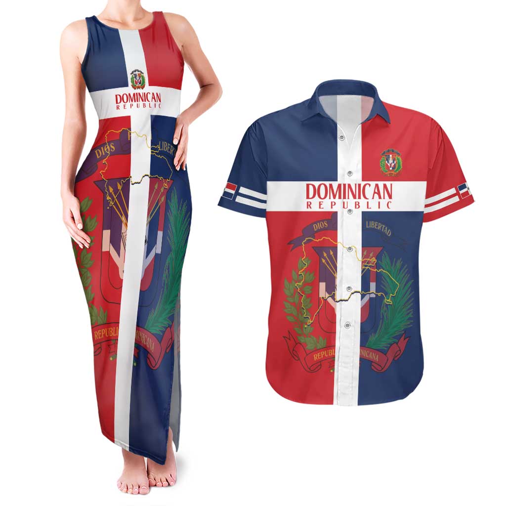 Custom Dominican Republic Football Couples Matching Tank Maxi Dress and Hawaiian Shirt Go Champions Flag Style