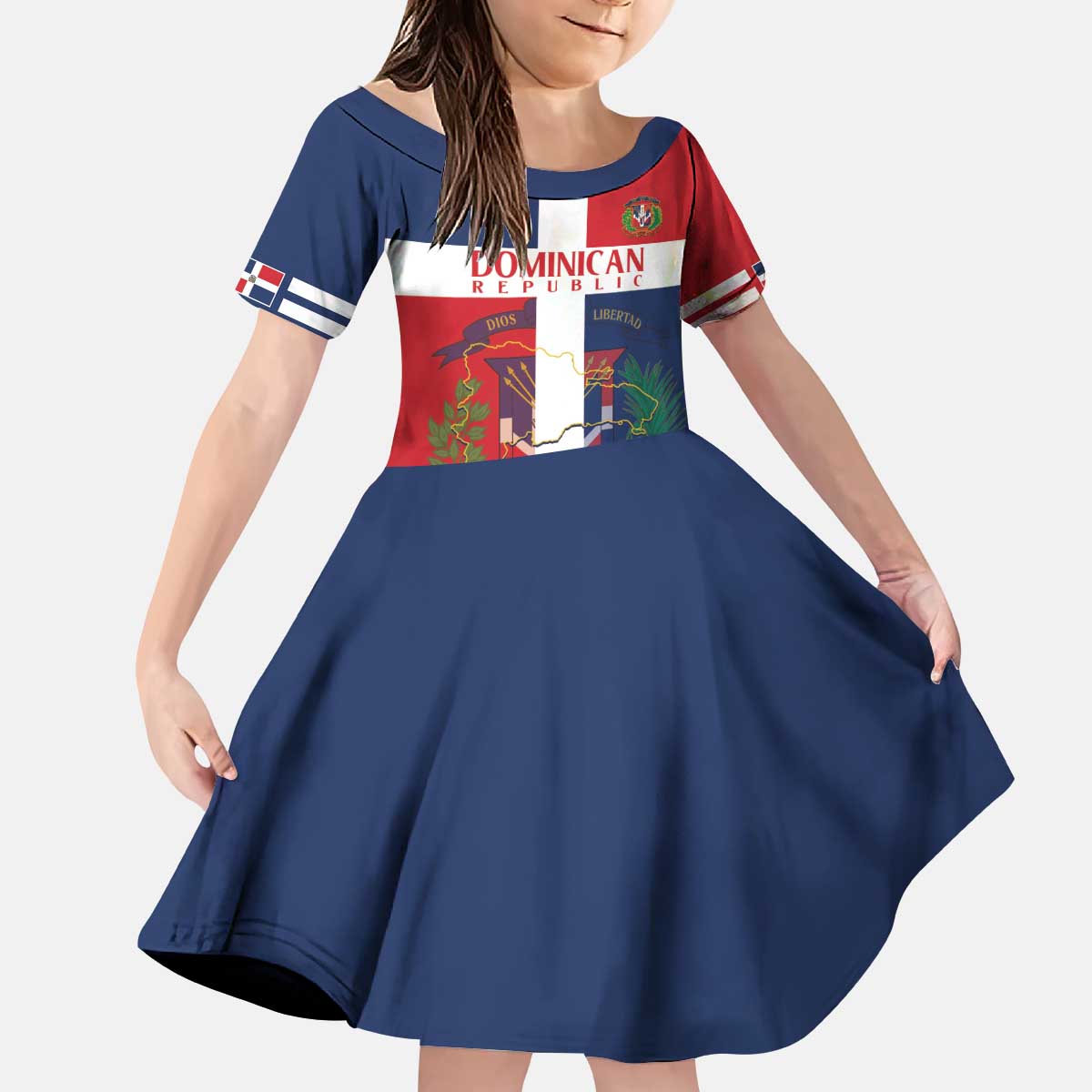 Custom Dominican Republic Football Kid Short Sleeve Dress Go Champions Flag Style