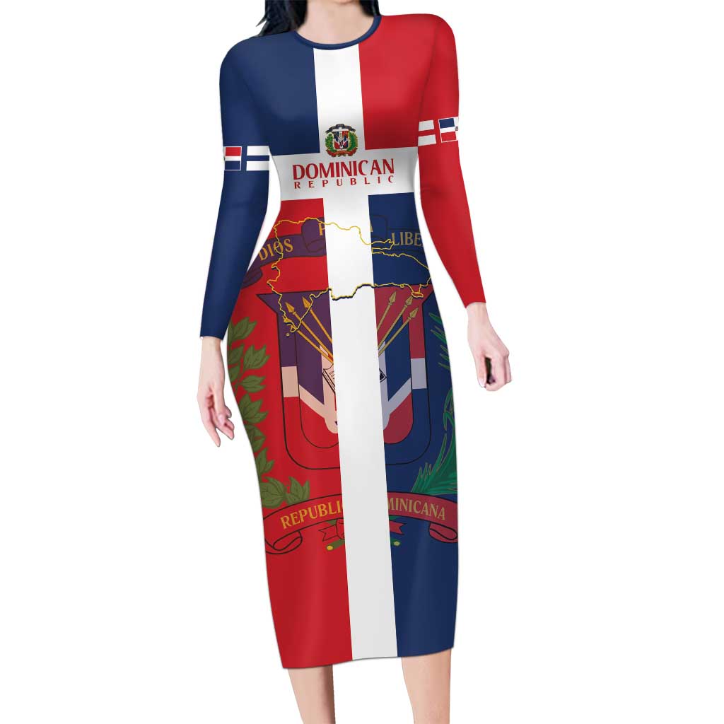 Custom Dominican Republic Football Long Sleeve Bodycon Dress Go Champions Flag Style