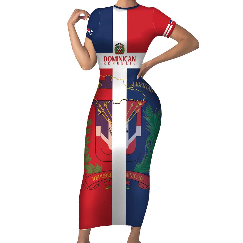 Custom Dominican Republic Football Short Sleeve Bodycon Dress Go Champions Flag Style