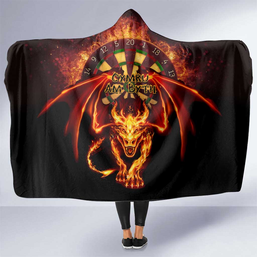 Cymru Am Byth Wales Darts Hooded Blanket Go Welsh Flame Style