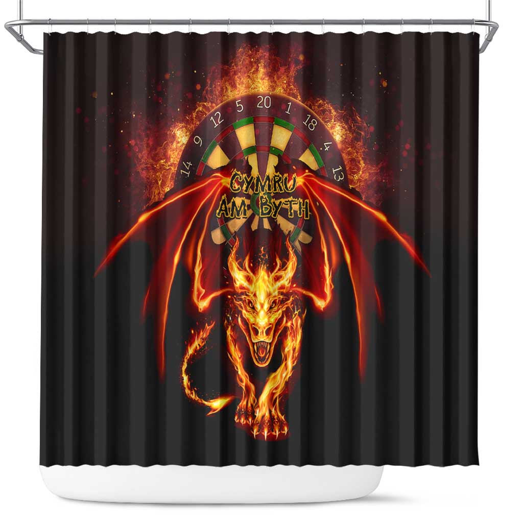 Cymru Am Byth Wales Darts Shower Curtain Go Welsh Flame Style