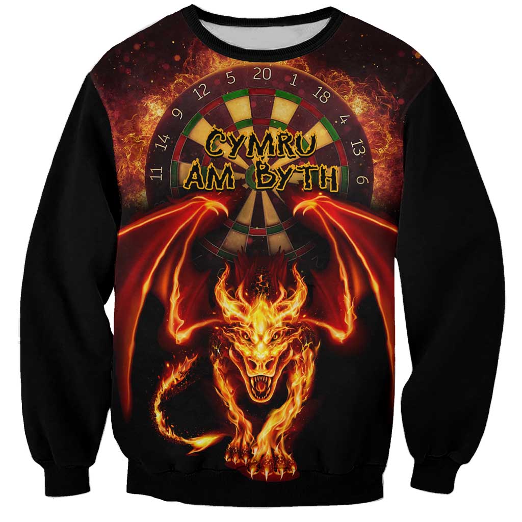 Cymru Am Byth Wales Darts Sweatshirt Go Welsh Flame Style