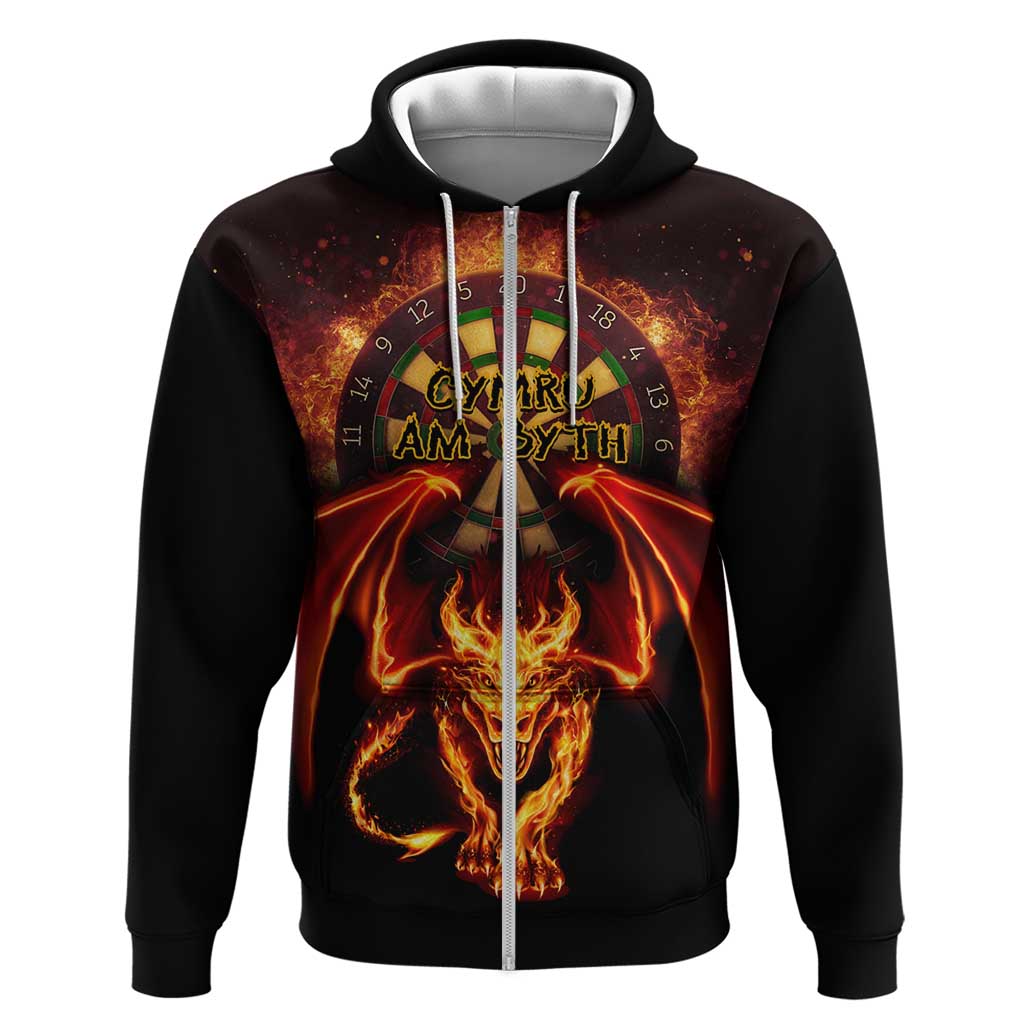 Cymru Am Byth Wales Darts Zip Hoodie Go Welsh Flame Style - Wonder Print Shop