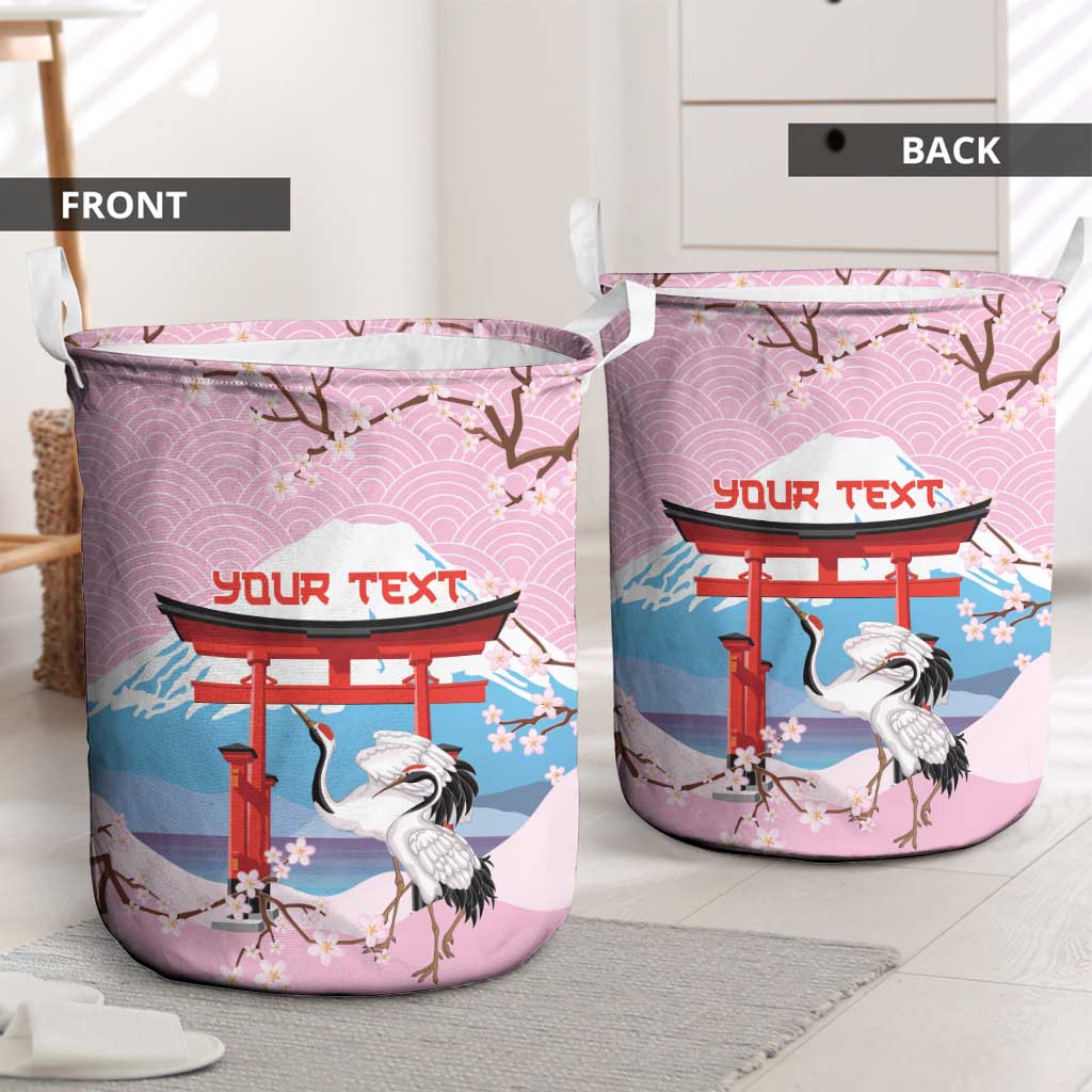 Japanese Torii Gate Cranes Personalised Laundry Basket Fuji Mount Sakura Seigaiha Pattern