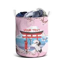 Japanese Torii Gate Cranes Personalised Laundry Basket Fuji Mount Sakura Seigaiha Pattern