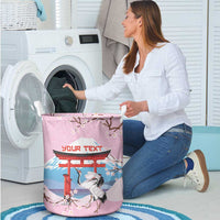 Japanese Torii Gate Cranes Personalised Laundry Basket Fuji Mount Sakura Seigaiha Pattern